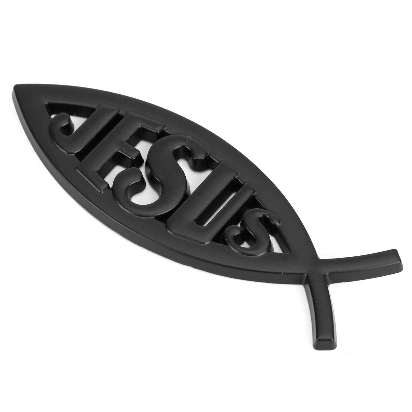 Autocollant 3D noir pour voiture, symbole chrétien de Jésus et de poisson, emblème religieux