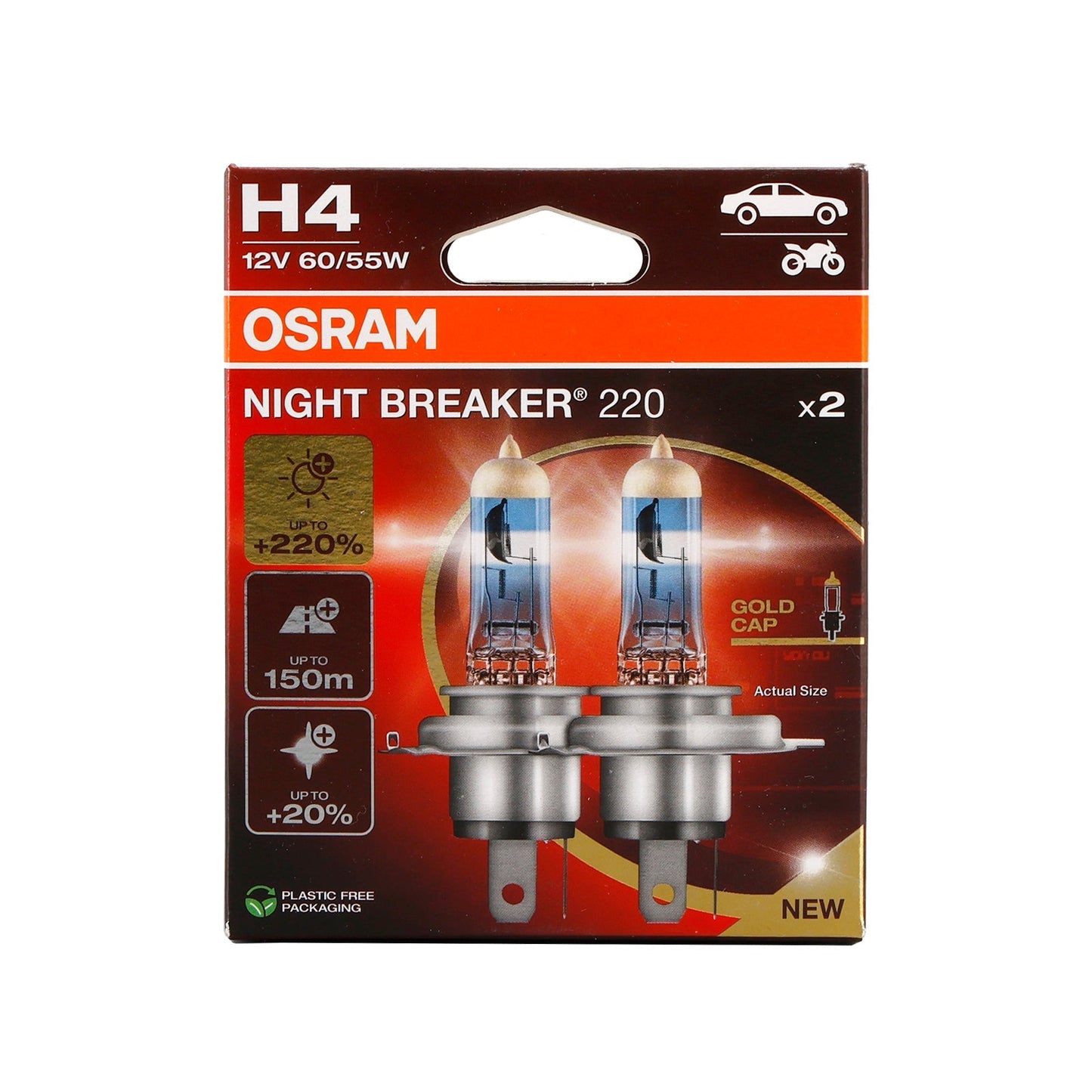 Lot de 2 ampoules de voiture OSRAM Night Breaker H4 12 V 60/55 W 64193NB220
