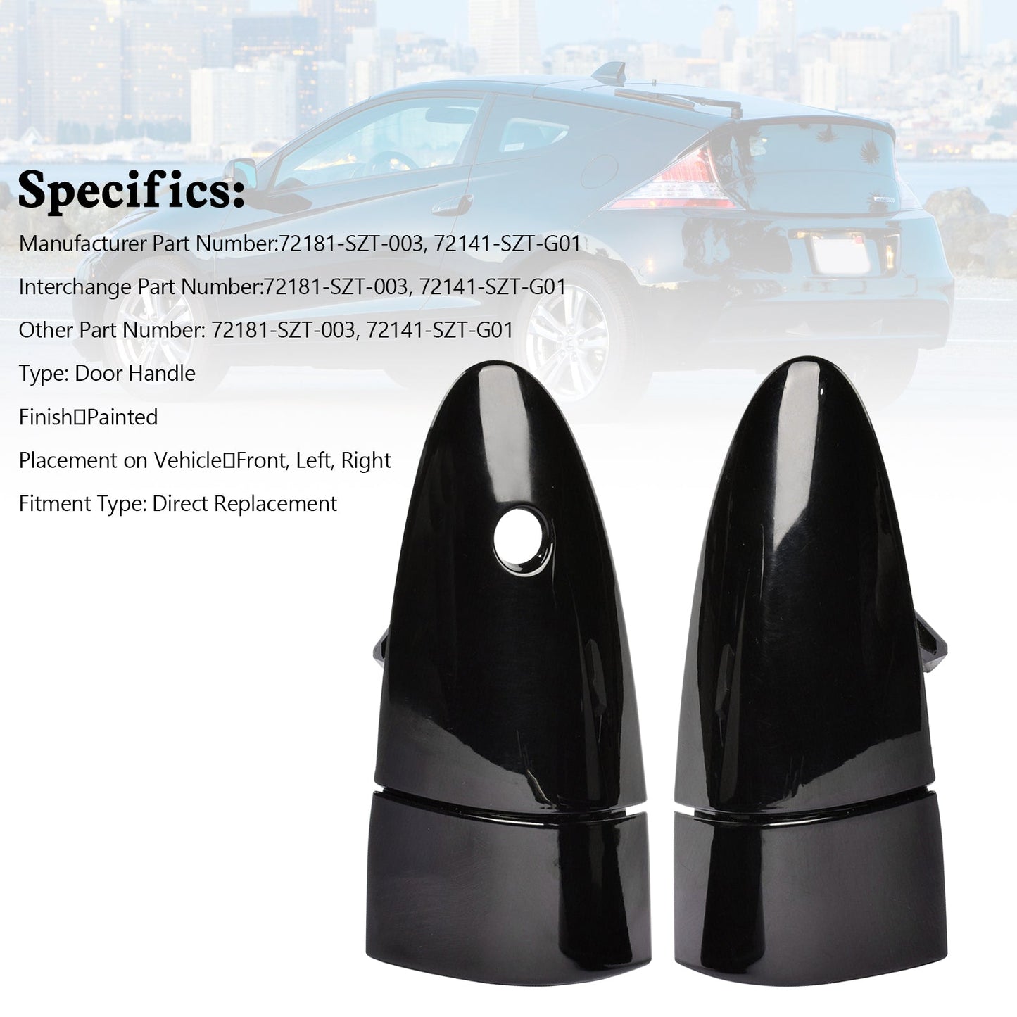 Paire de poignées de porte extérieures gauche et droite pour Honda CRZ 2011-2015 (72181-SZT-003)