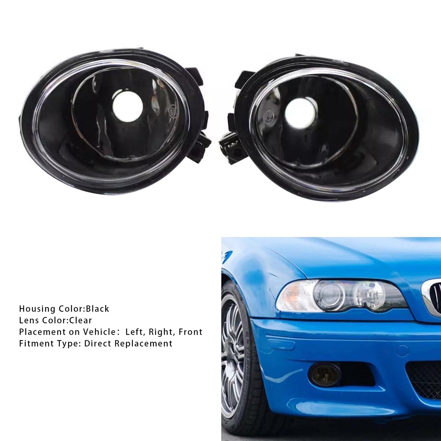 Paire de feux antibrouillard avant sans ampoules pour BMW E46 Coupé et Cabriolet 330CI avec pack ZHP 2004-2006 63177894017 63177894018
