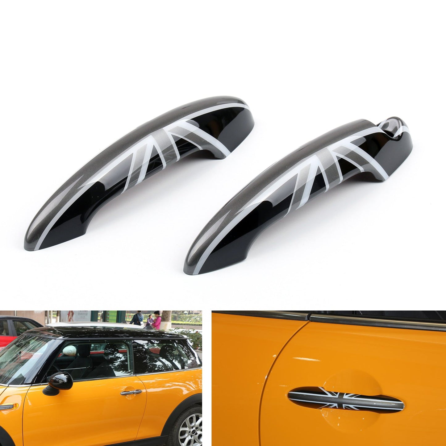 Couvre-poignée de porte noir avec motif Union Jack britannique pour Mini Cooper R50, R52, R53, R55 et R56