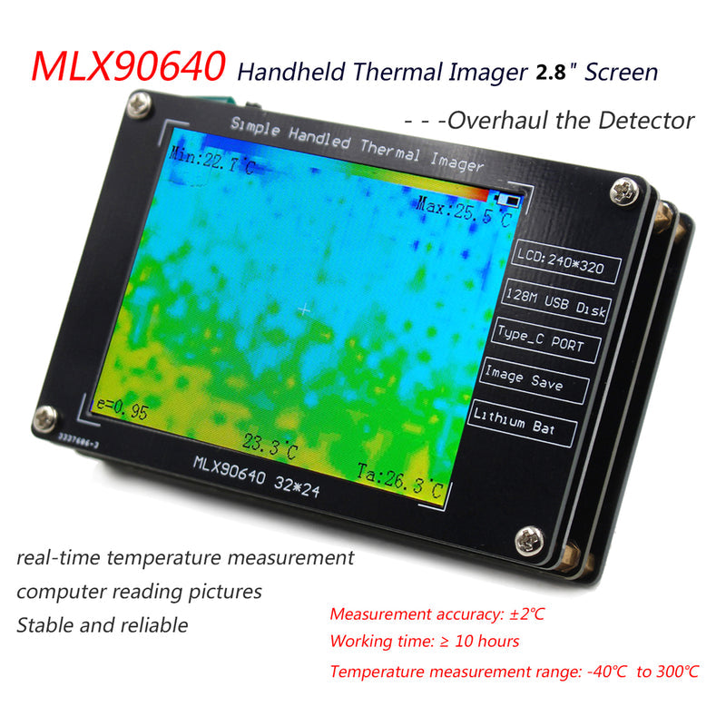 Cámara termográfica digital MLX90640 de 2,8" con sensor de temperatura infrarrojo.