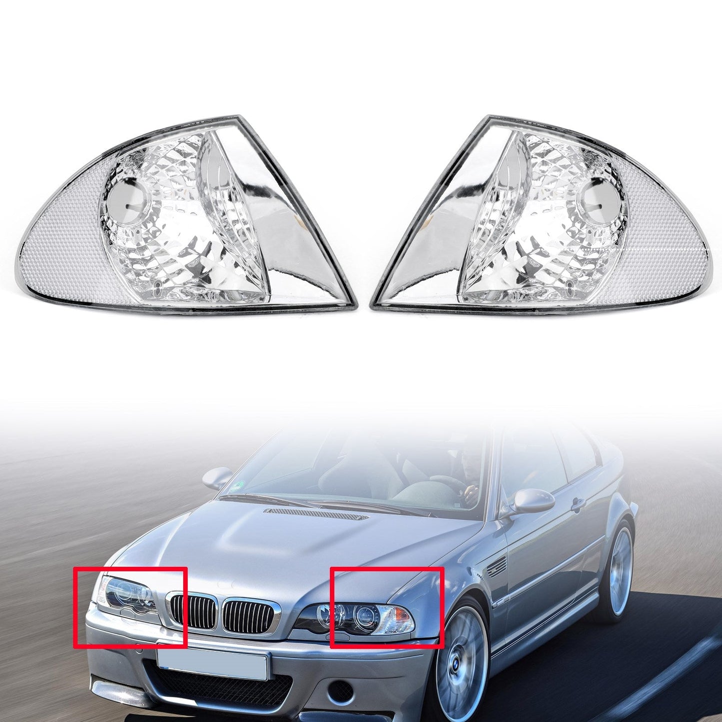Clignotants avant et feux d'angle transparents pour BMW Série 3 E46 (1999-2001)