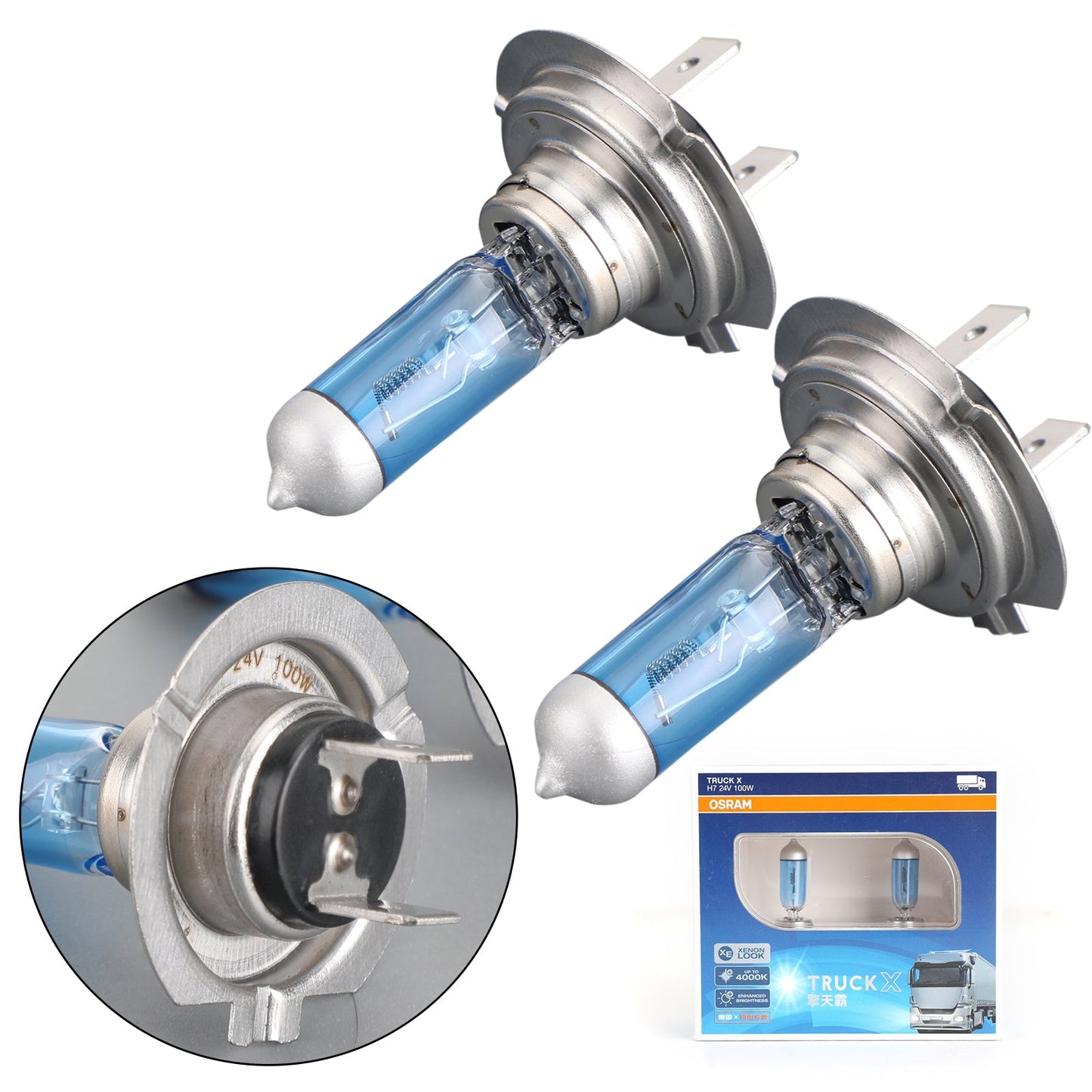 Paire d'ampoules halogènes au xénon H7 PX26D 24 V 100 W 62250TX pour phares de voiture