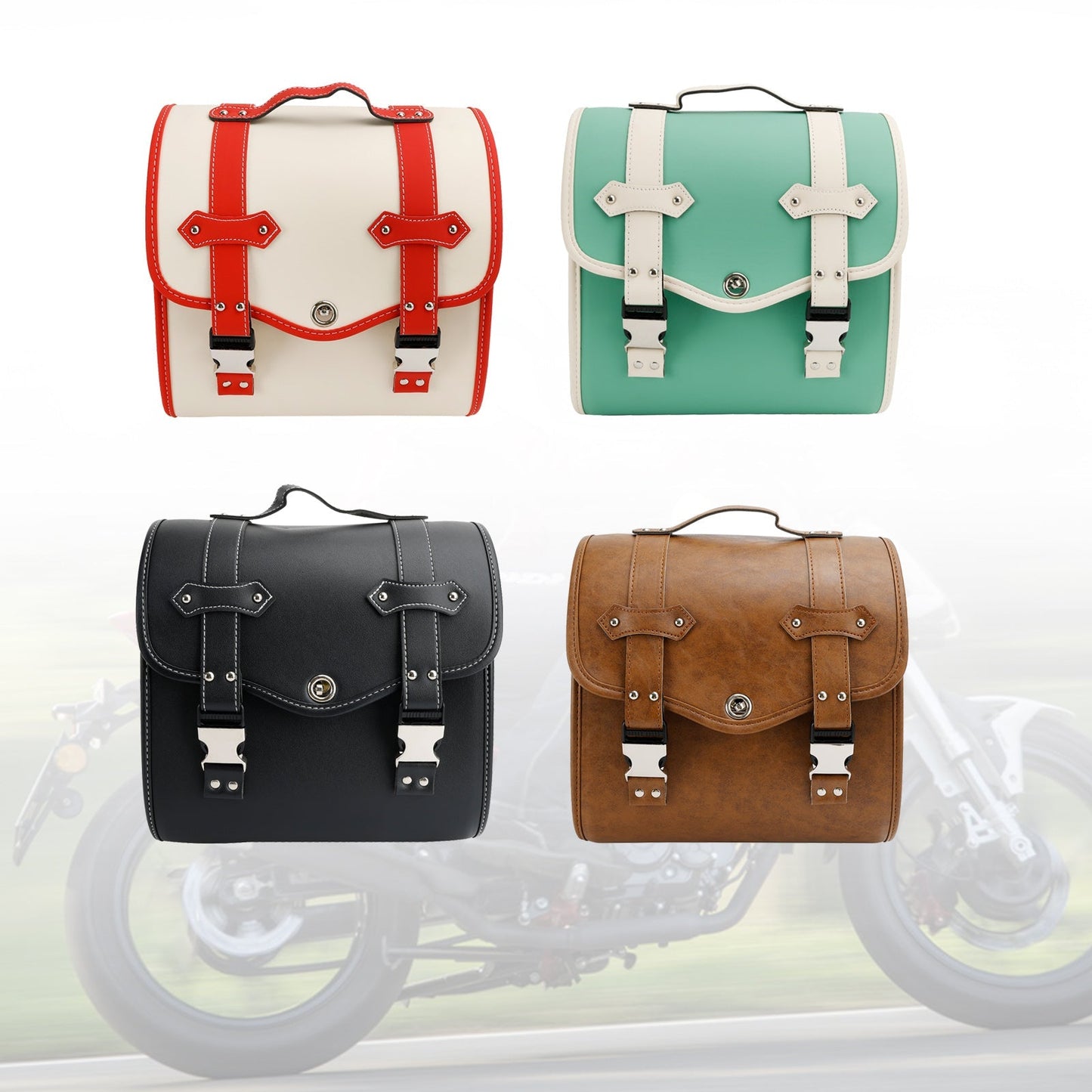 Bolsa de herramientas de almacenamiento lateral para alforjas, universal, de liberación rápida, de poliuretano, para motocicleta, color marrón
