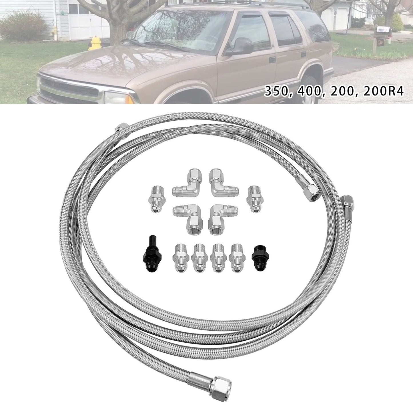 Tuyau de refroidissement de transmission tressé en acier inoxydable de 70 pouces pour turbocompresseur 700R4-4L60-4L60E-4L65E