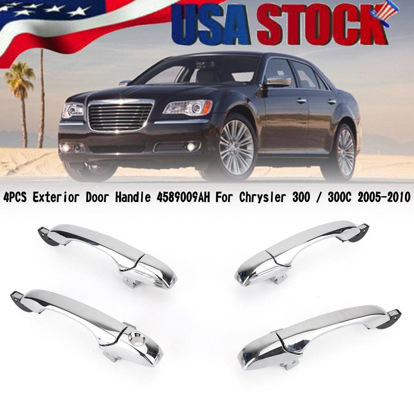 Lot de 4 poignées de porte extérieures chromées 4589009AH pour Chrysler 300/300C 2005-2010