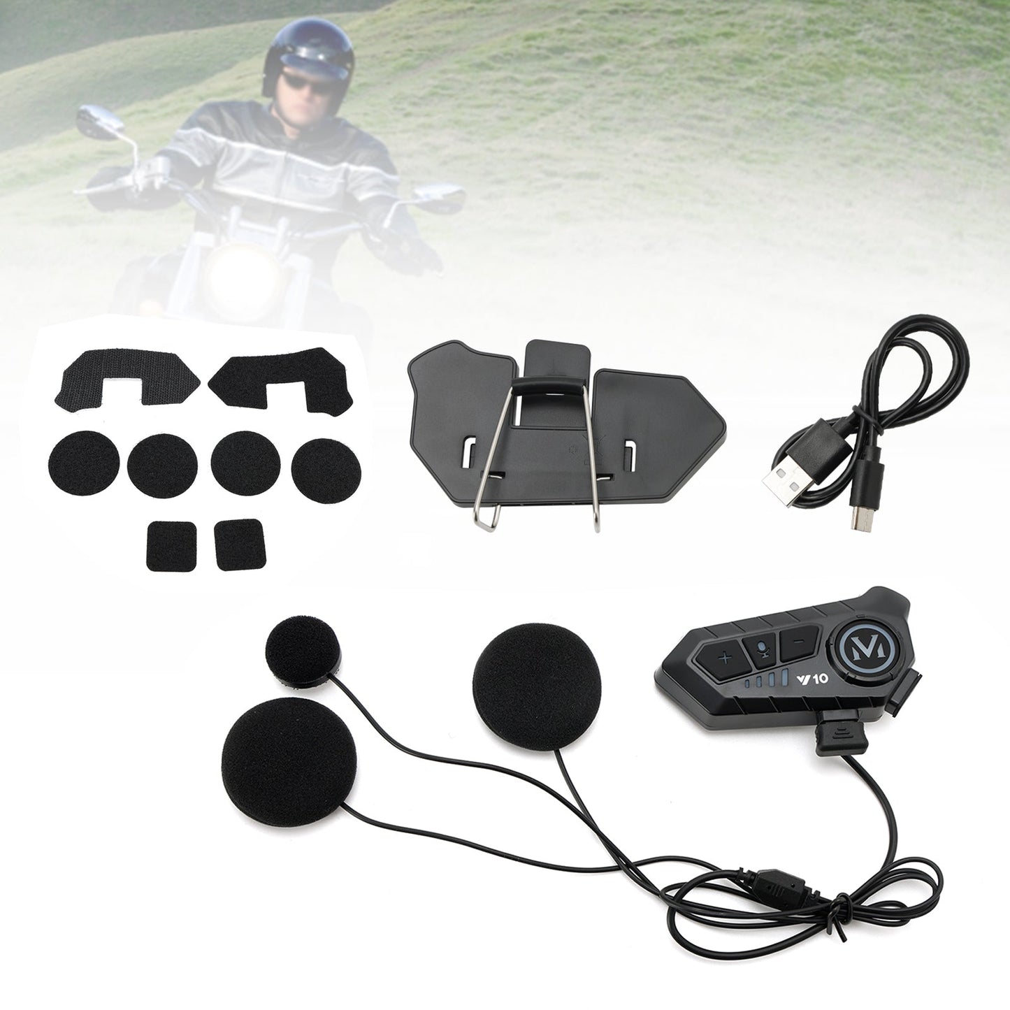 Casque Bluetooth universel avec haut-parleur et écouteurs pour moto, noir