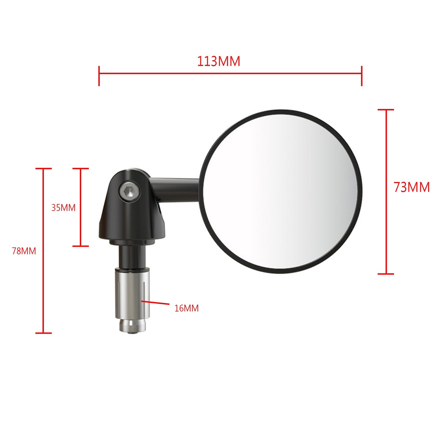 Paire de rétroviseurs convexes pour guidon de moto Steetfighter 73 mm pour guidon de 22 mm – NOIR