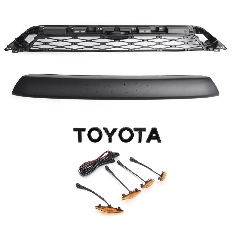2014-2019 Toyota 4Runner TRD PRO 2 Piece Front Bumper Grill Replacement Blcak Grille