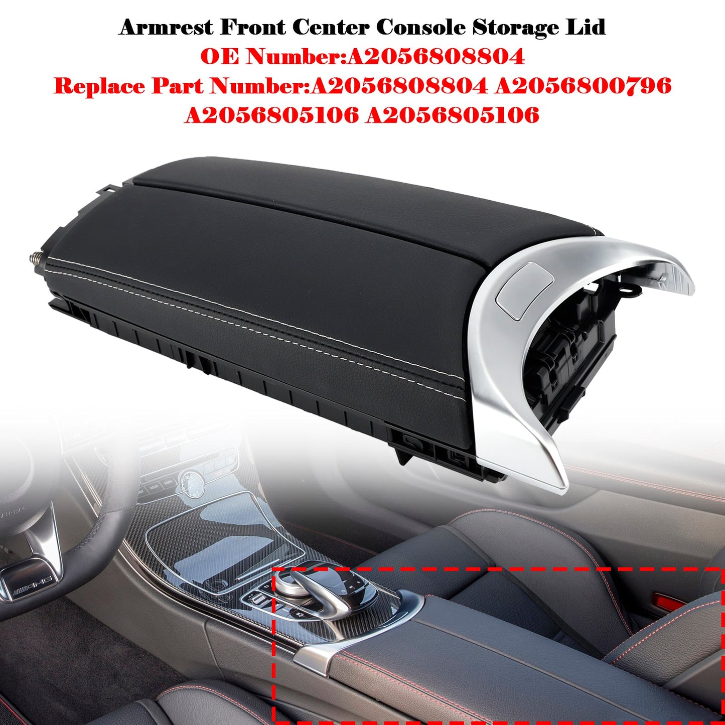 Couvercle de rangement pour console centrale avant de l'accoudoir Mercedes-Benz C300 C400 C63 AMG GLC43 2015-2020
