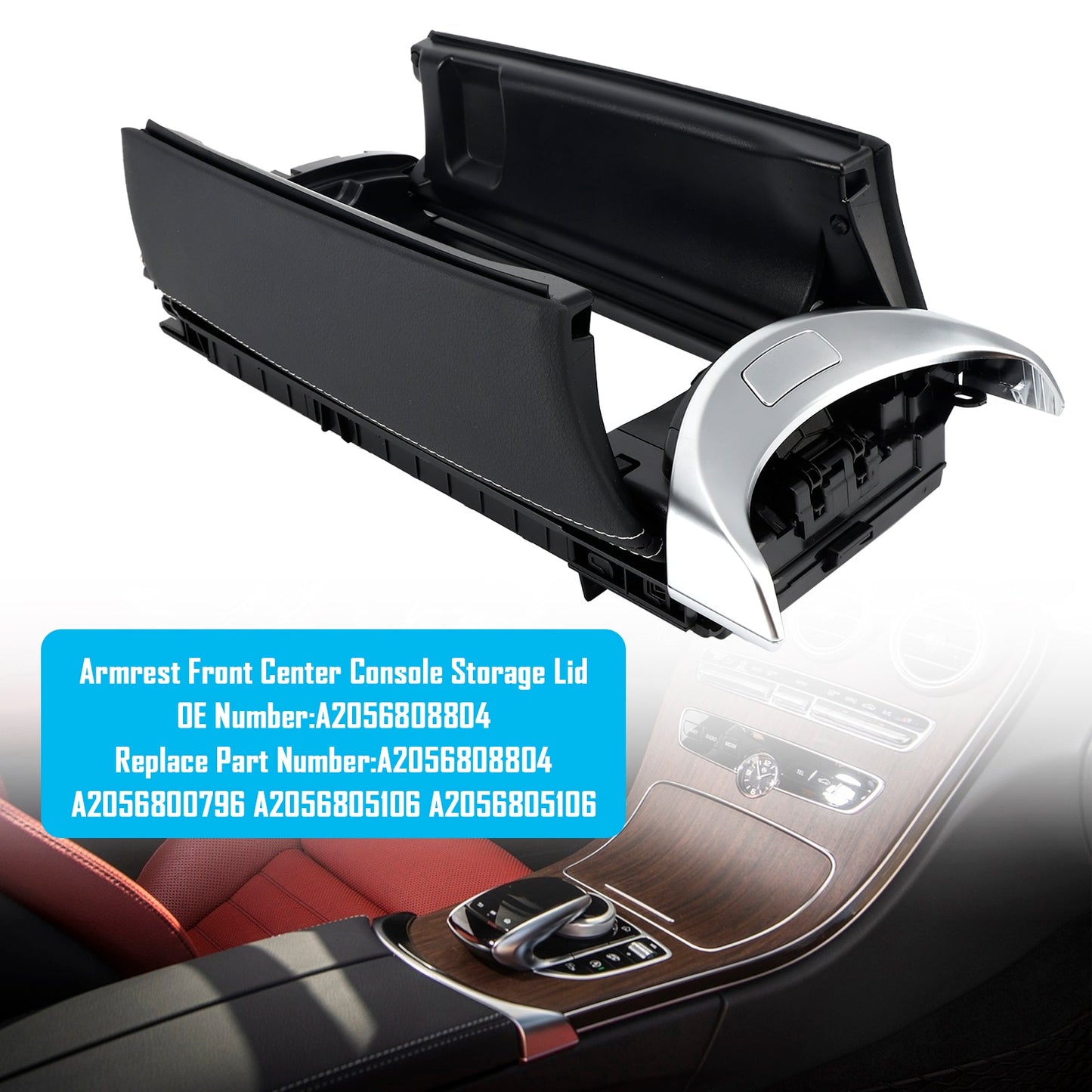 Couvercle de rangement pour console centrale avant de l'accoudoir Mercedes-Benz C300 C400 C63 AMG GLC43 2015-2020
