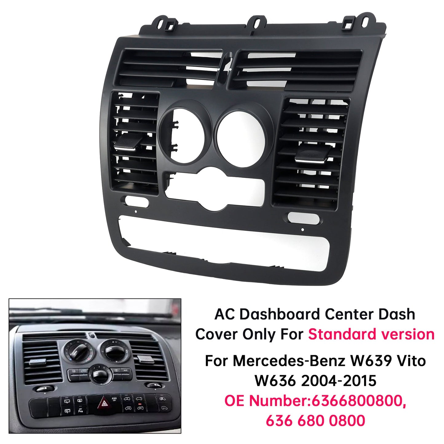 Mercedes-Benz W639 Vito W636 2004-2015 Cache central de tableau de bord AC