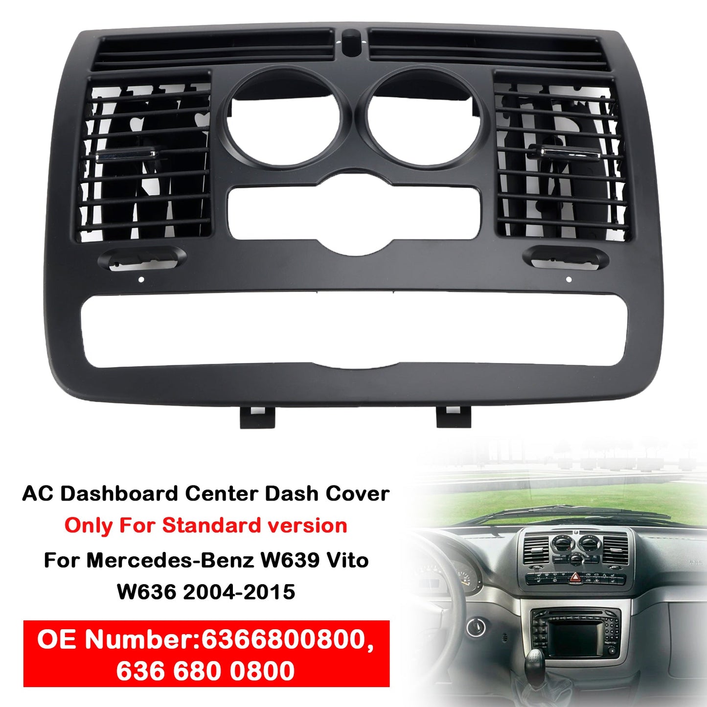 Mercedes-Benz W639 Vito W636 2004-2015 Cache central de tableau de bord AC