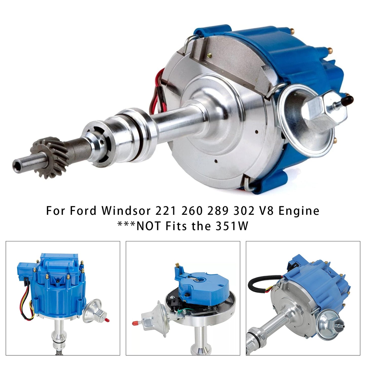 Distributeur d'allumage SBF Ford Small Block 260 289 302 à capuchon bleu avec bobine 65 000 tr/min 1030213