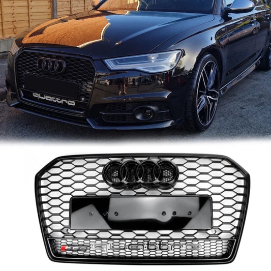Audi A6 / A6 Sline / S6 C7 2015-2018 RS6 Quattro Style Black Grill Honeycomb Mesh Front Bumper Grill Replacement