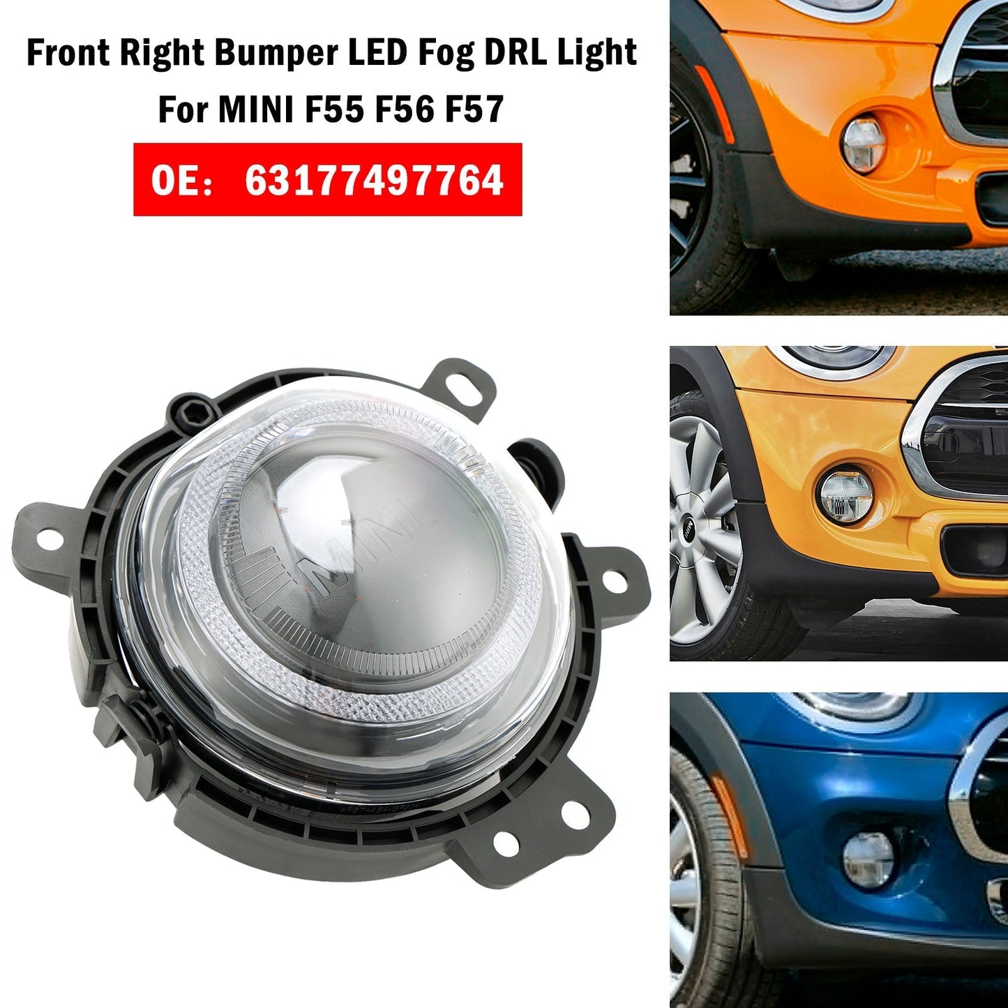 Feu antibrouillard avant droit à LED 63177497764 pour BMW Mini MK3 (F55/F56/F57) 2014-2023 (modèles avec phares à LED)