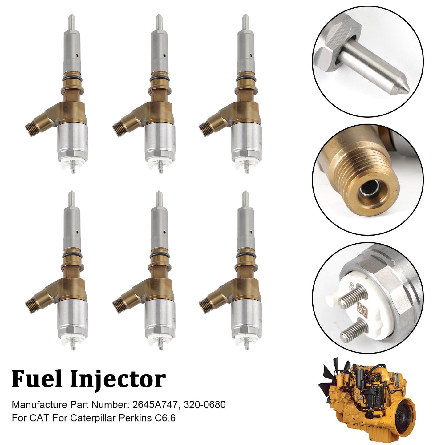 Inyectores de combustible Caterpillar Perkins C6.6 (6 piezas) 2645A747 320-0680