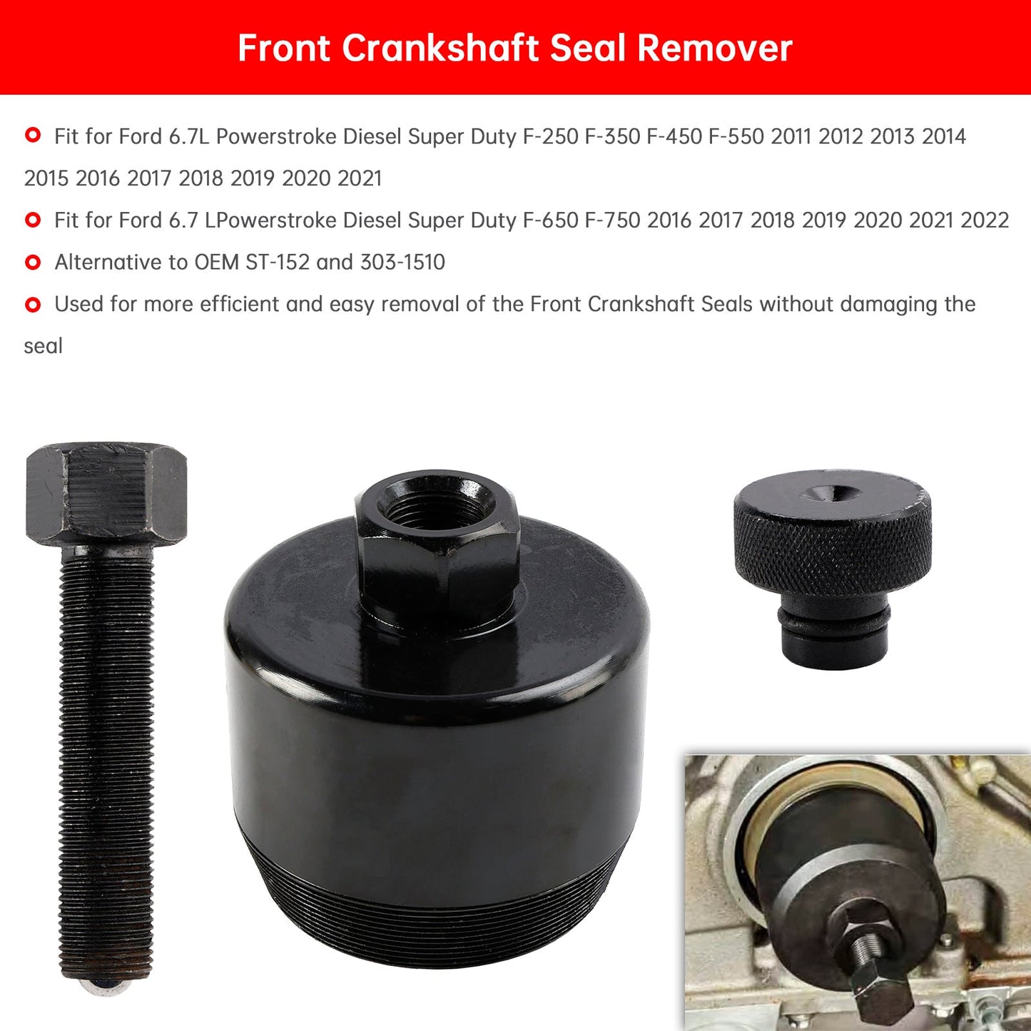 Outil de démontage et d'installation de joints de vilebrequin avant et arrière pour Ford 6,7 L F-650 F-750 2016-2022 T-152 303-1510