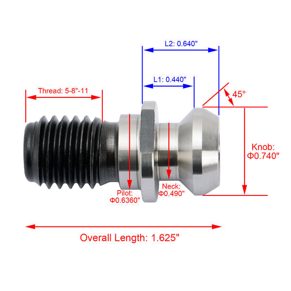 Lot de 10 boutons de retenue pour goujon de traction CAT40 45°, 0,589", compatibles avec les machines-outils CNC HAAS CAT, argent