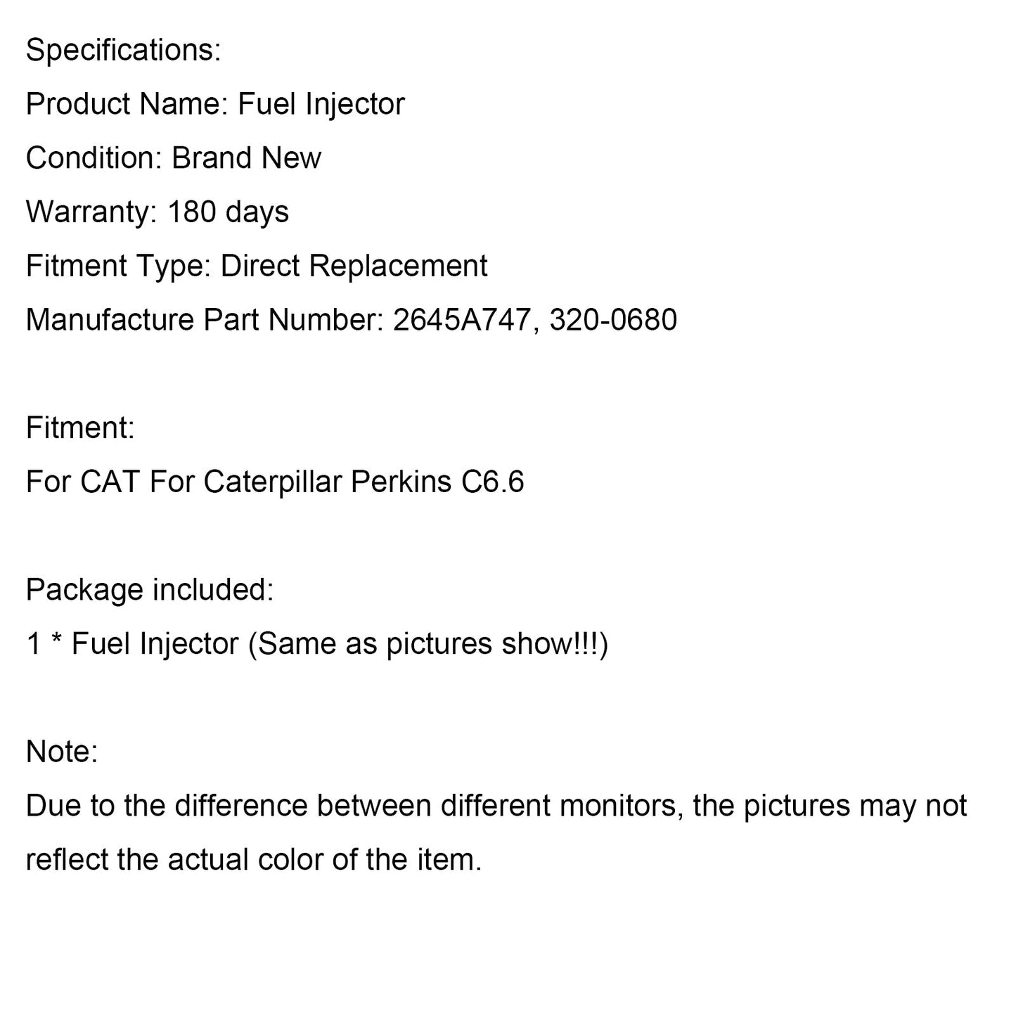 Inyector de combustible Caterpillar Perkins C6.6 (1 unidad) 2645A747 320-0680