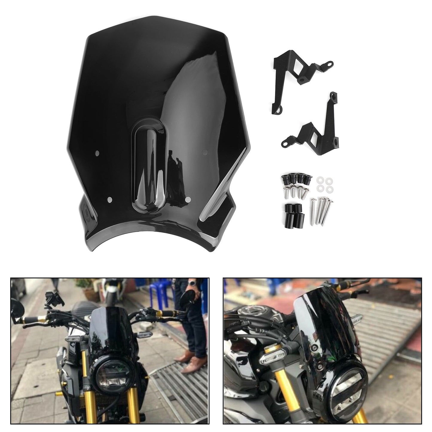 Pare-brise de moto en plastique ABS pour Honda CB125R CB300R 2018-2019, noir