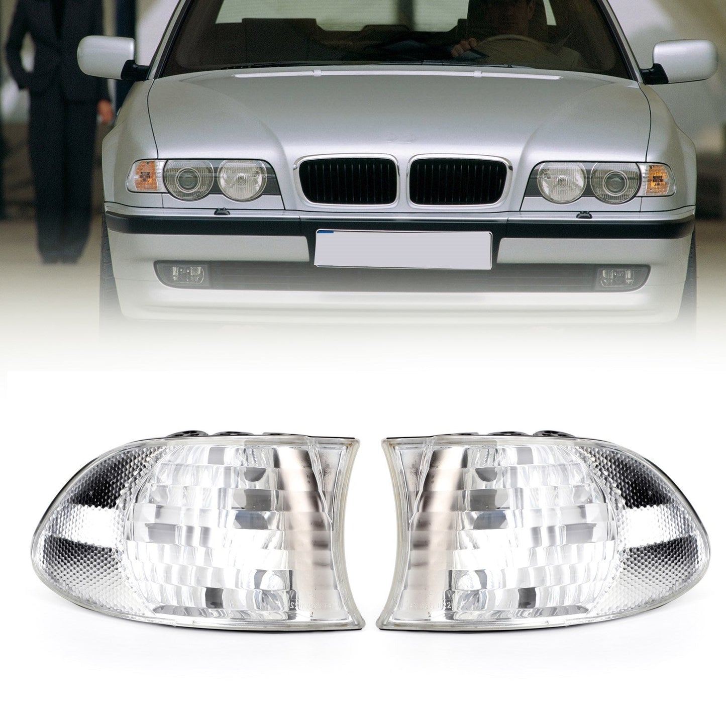 Paire de feux d'angle et de stationnement blancs pour BMW Série 7 E38 1999-2001 63138379107 63138379108
