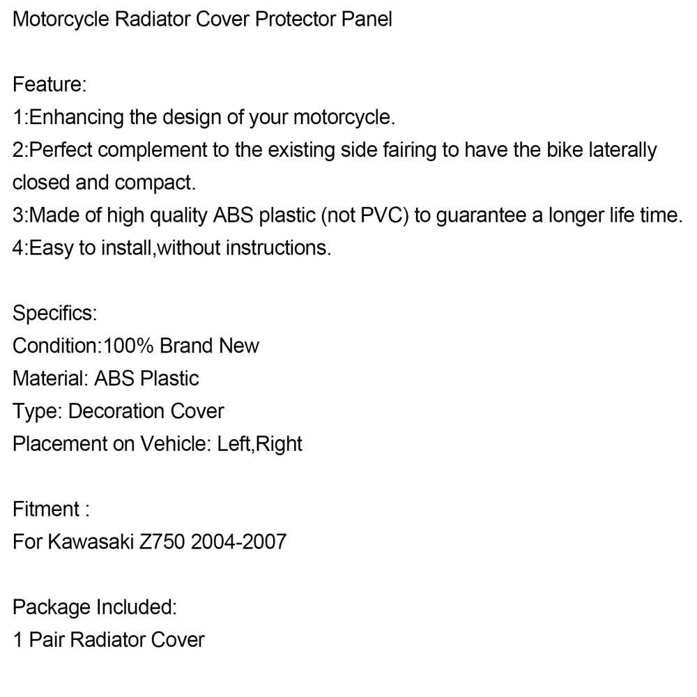 Motorcycle Radiator Cover Protector Panel For For Kawasaki Z750 2004-2007