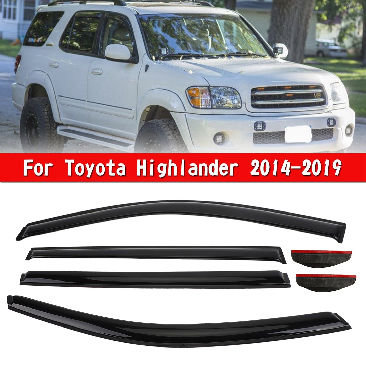 Kit de 6 pare-soleil et pare-pluie pour vitres de voiture Toyota Highlander 2014-2019