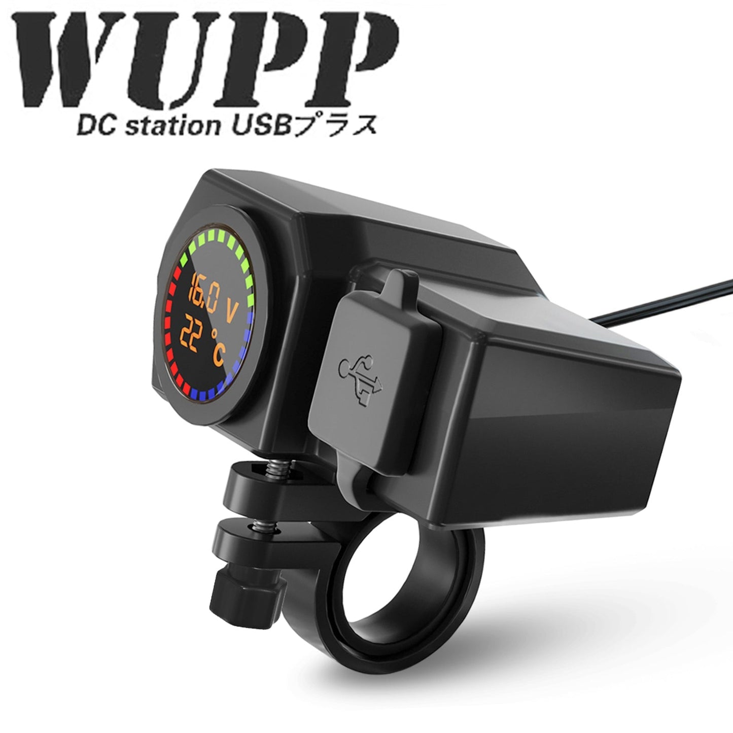 Medidor de voltaje QC3.0, soporte de carga para teléfono, medidor de temperatura para motocicleta, scooter, color negro