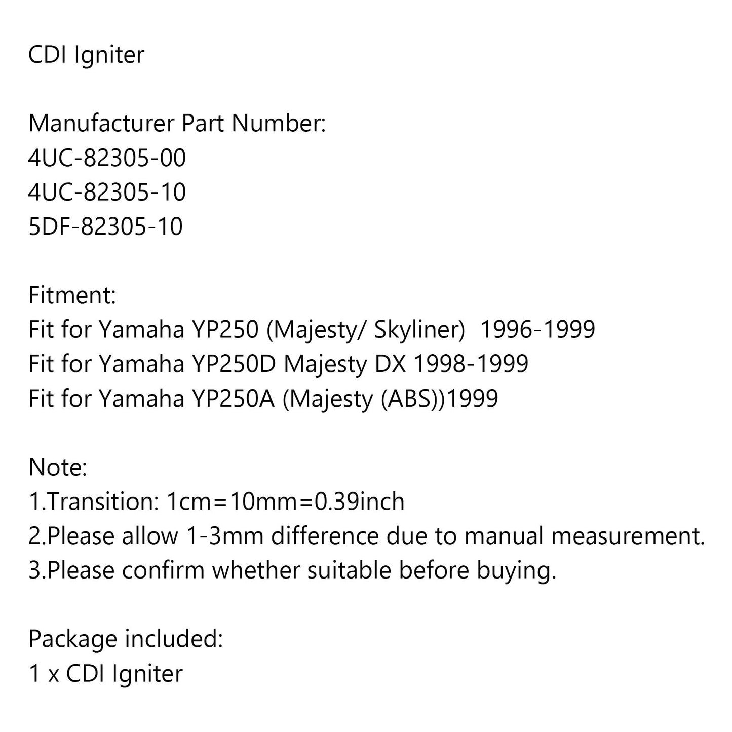 Yamaha YP250 Majesty/Skyliner 96-99 YP250D 98-99 YP250A 1999 CDI Ignite