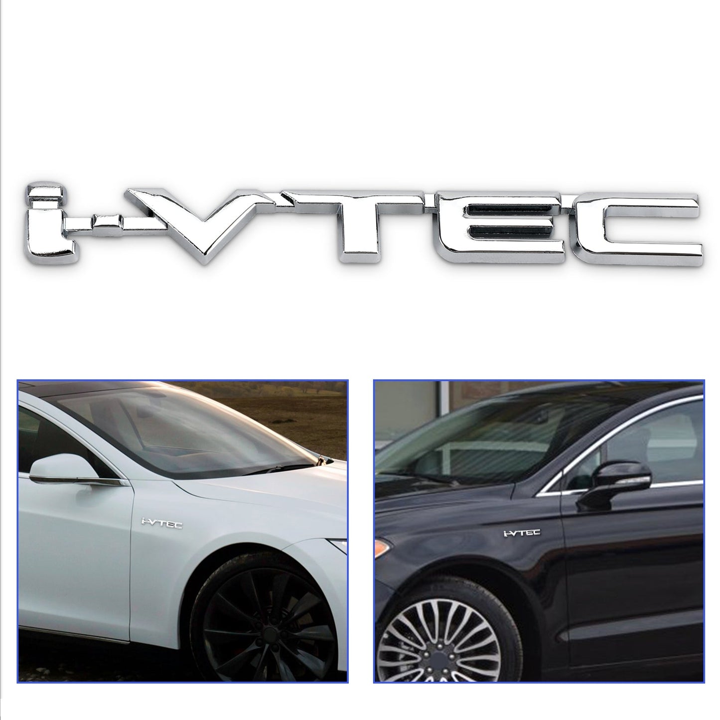 Autocollants 3D en métal pour coffre de voiture i-VTEC, emblème turbo arrière, argent