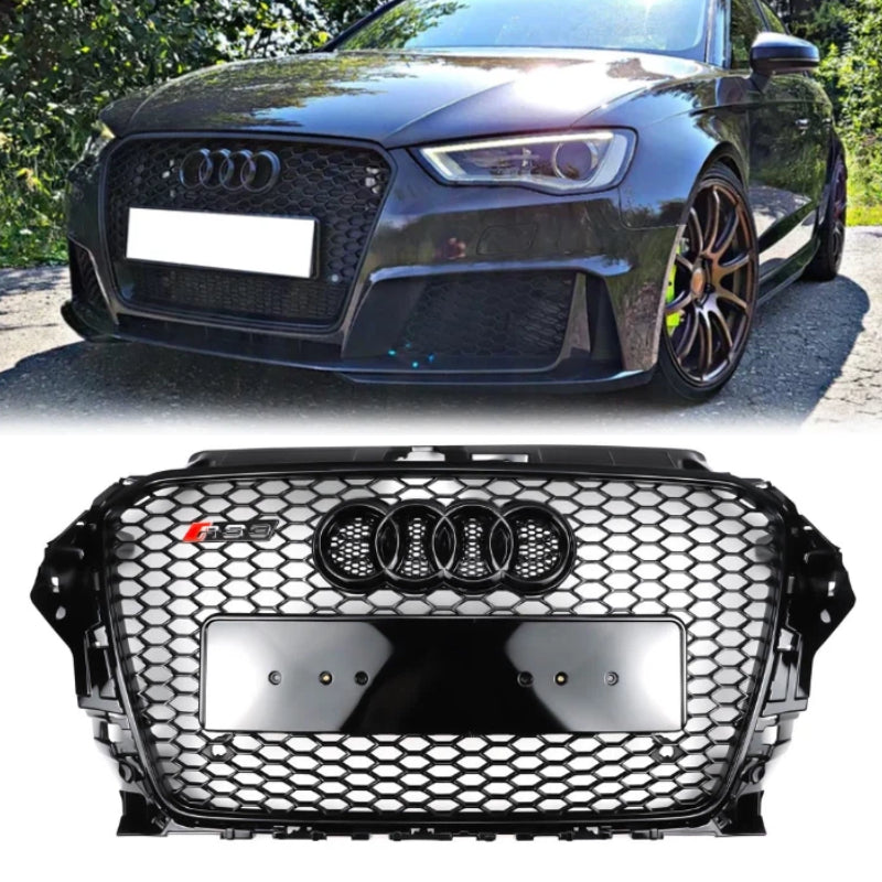 2013-2016 Audi A3 S3 Front Hood Bumper Replacement RS3 Style Black Honeycomb Grille