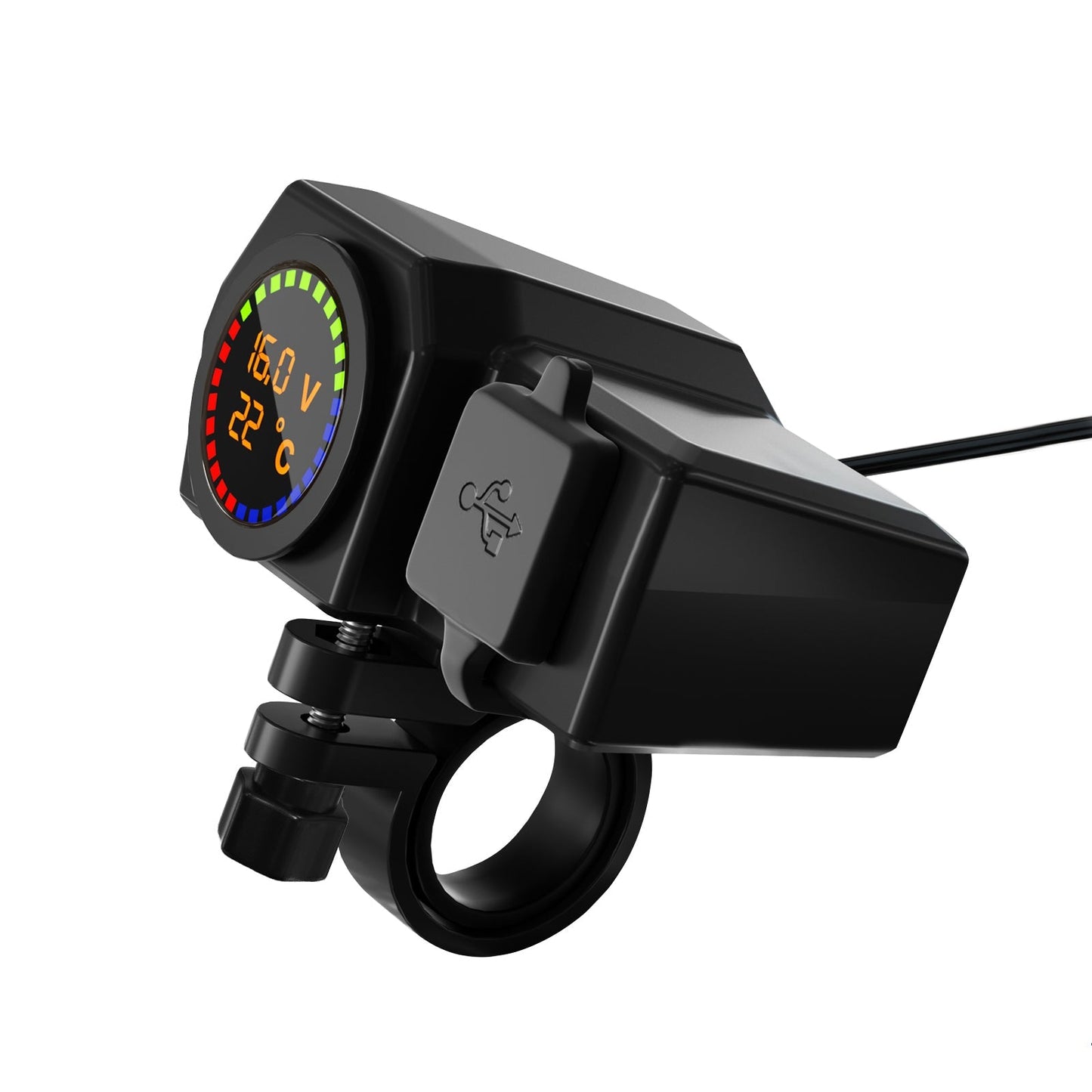Medidor de voltaje QC3.0, soporte de carga para teléfono, medidor de temperatura para motocicleta, scooter, color negro