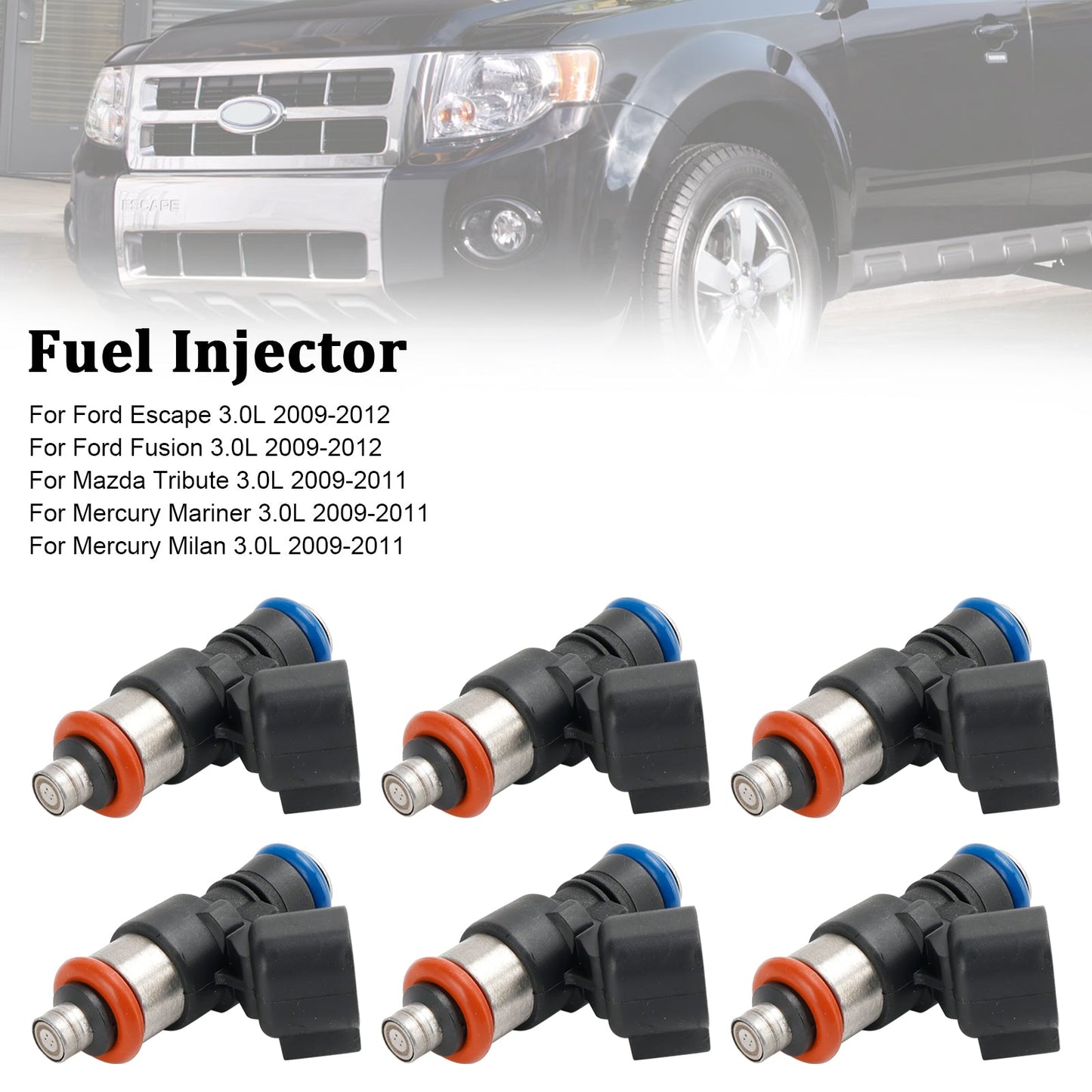 Inyector de combustible para Mazda Tribute 3.0L (2009-2011), 6 piezas, 0280158189, 9L8Z-9F593-A, 82211217