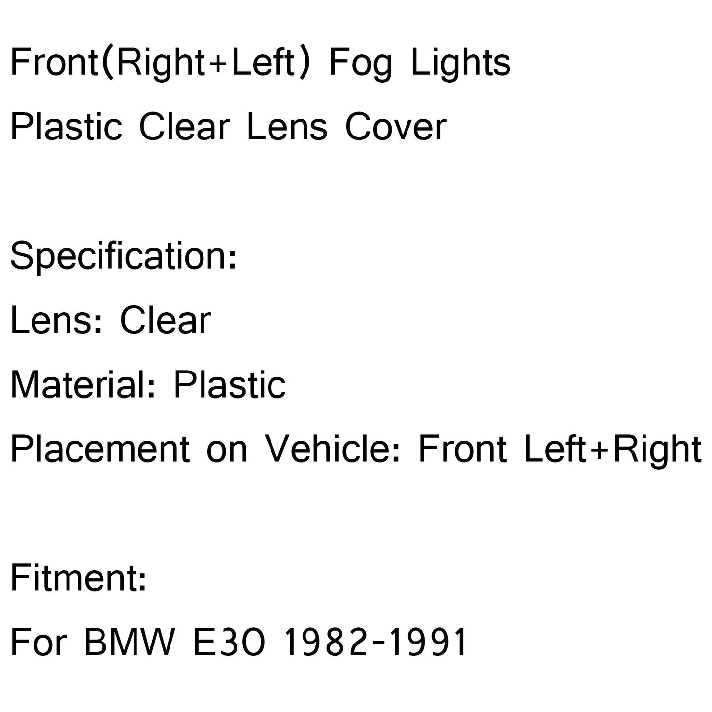 Paire de phares antibrouillard avant pour BMW E30 318i 318is 1982-1991, lentille en plastique transparent