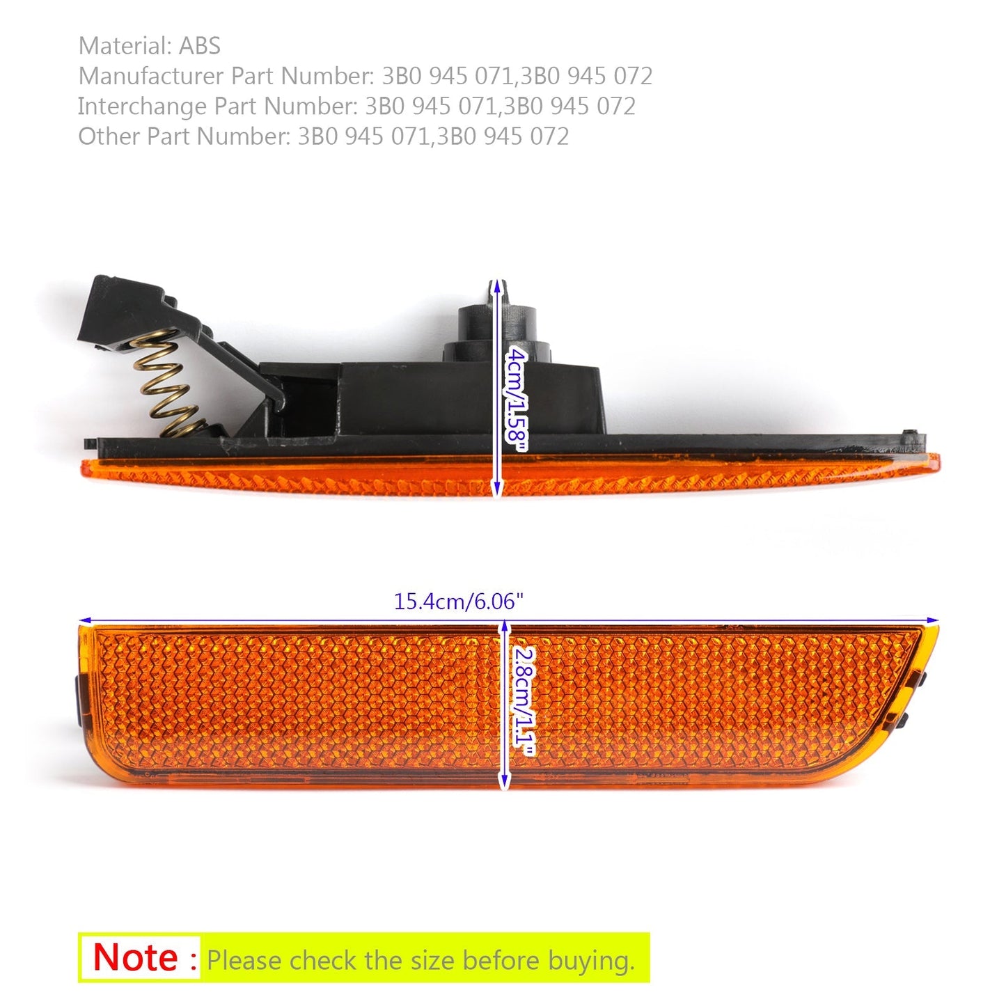 Paire de feux de gabarit latéraux ambrés pour pare-chocs avant (2001-2005) pour VW Passat B5.5