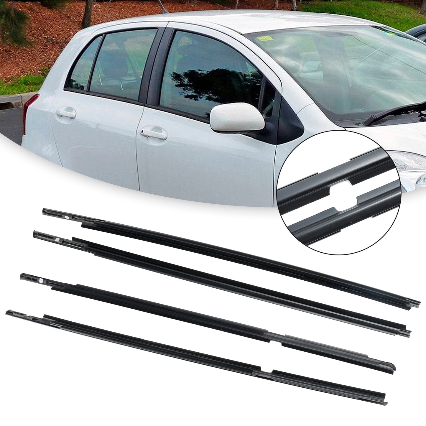 2005-2011 Toyota Yaris (NCP90, NCP91, KSP90, ZSP90) 4 pièces moulures de joint d'étanchéité pour vitres de portières extérieures 68160-52110 68210-52110