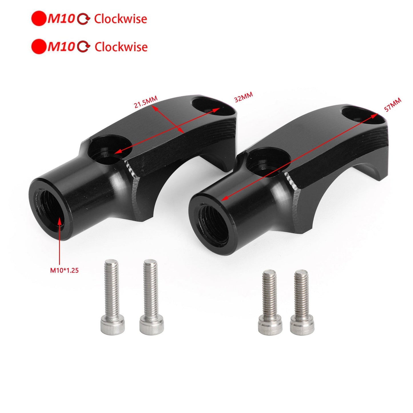 Paire de colliers de serrage pour maître-cylindre avec support de rétroviseur 10 mm x 1,25 mm pour guidon de 22 mm