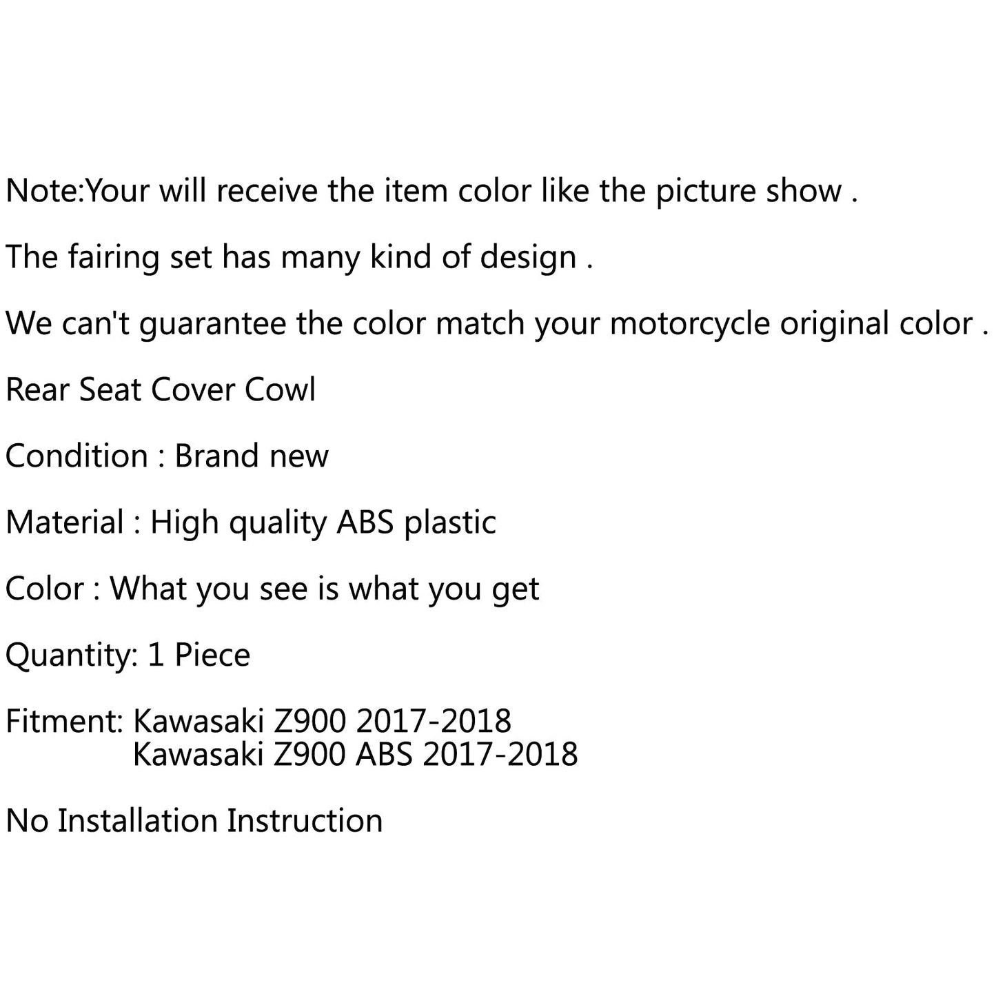 Capot de carénage de siège arrière en ABS, compatible avec Kawasaki Z900 Z ABS 2017-2019, bleu