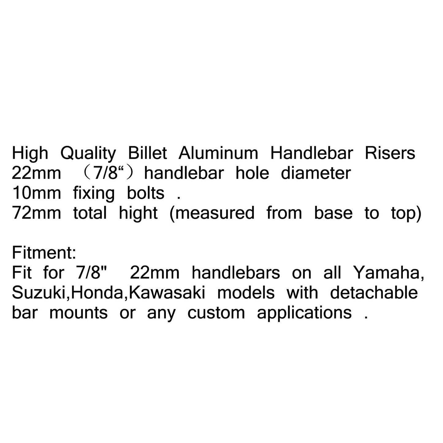 Handle Bar Riser Risers Mount Mounting Clamps Motorcycle Bike 7/8" 22mm Black