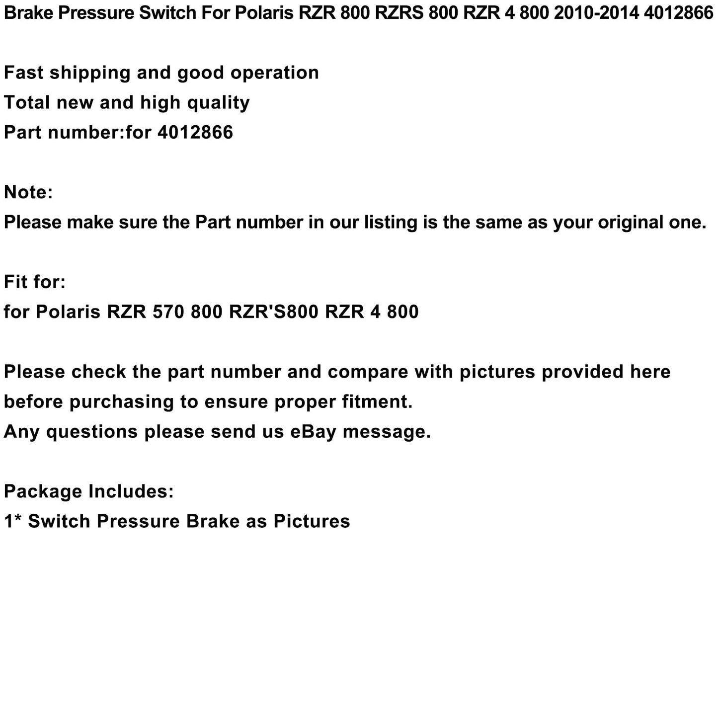 Interruptor de presión de freno 4012866 para Polaris Rzr 800 Rzrs 800 Rzr 4 800 2010-2014