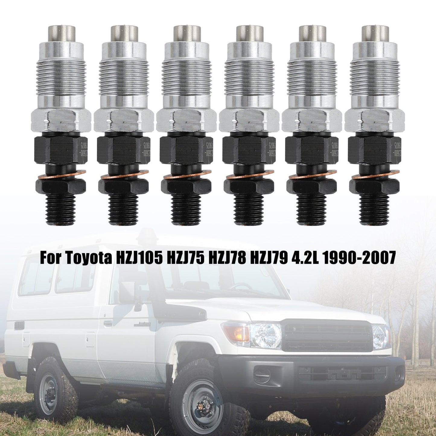 6PCS Fuel Injectors 23600-19075 Fit Toyota HZJ105 HZJ75 HZJ78 HZJ79 1990-2007