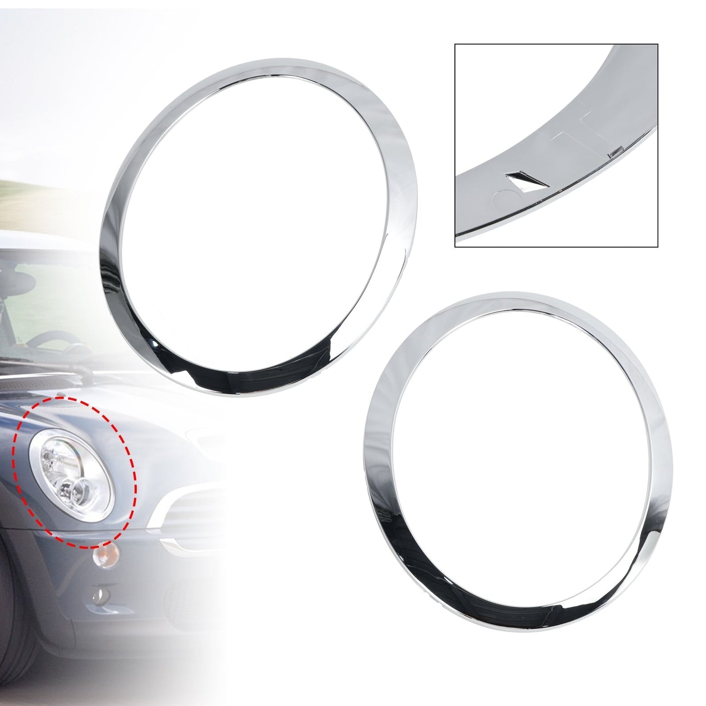 2001-2006 Mini Cooper One R50 R52 R53 2pcs Headlight Trim Ring