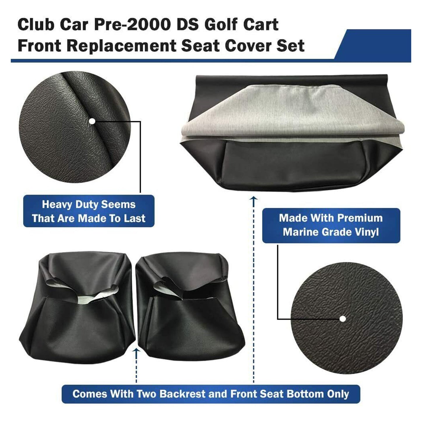 Housses de siège avant Club Car en cuir PU pour voiturette de golf DS d'avant 2000 (kaki)