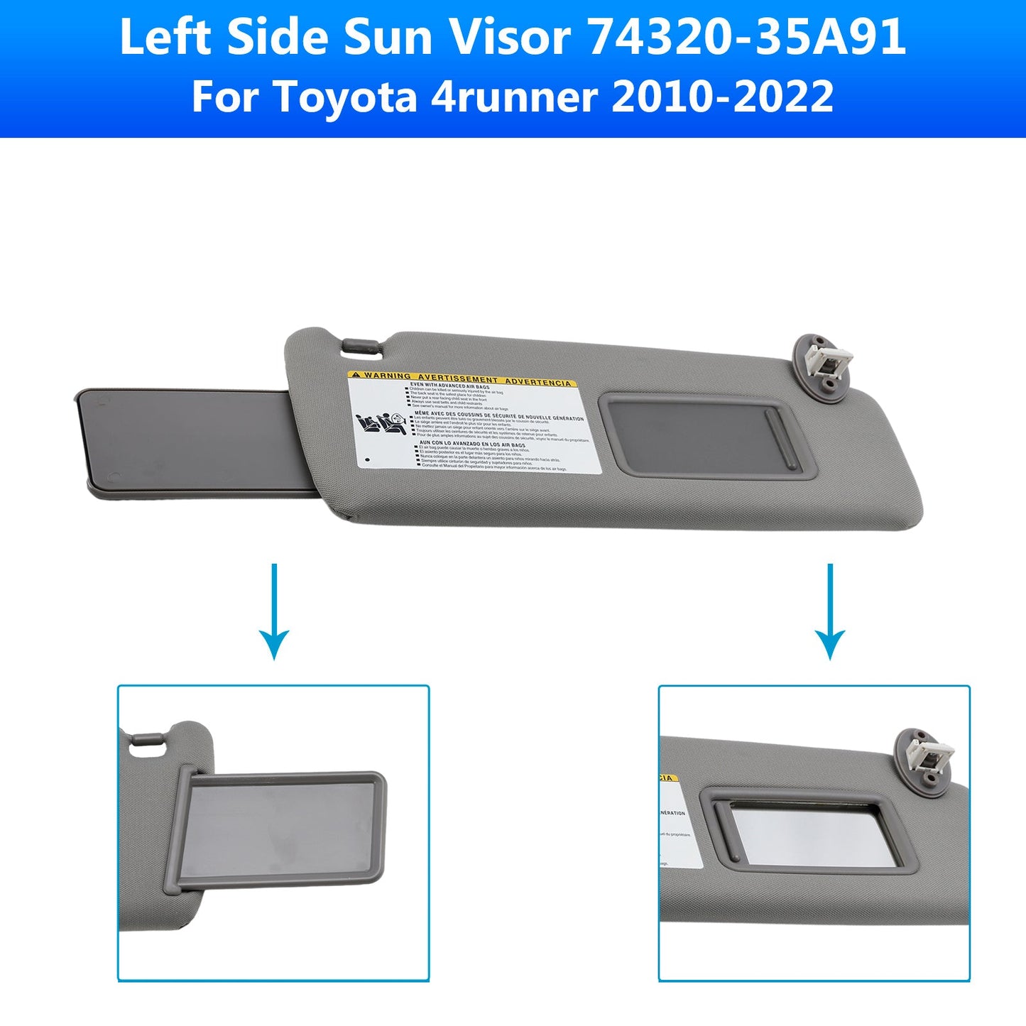 Pare-soleil droit côté passager, gris, pour Toyota 4Runner 2010-2022 (74310-35B01)