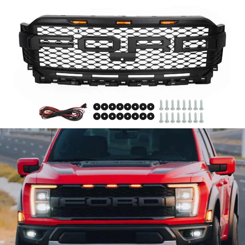 2021-2023 F150 Ford Raptor Replacement ABS Front Bumper Grille Grill W/ LED Generic