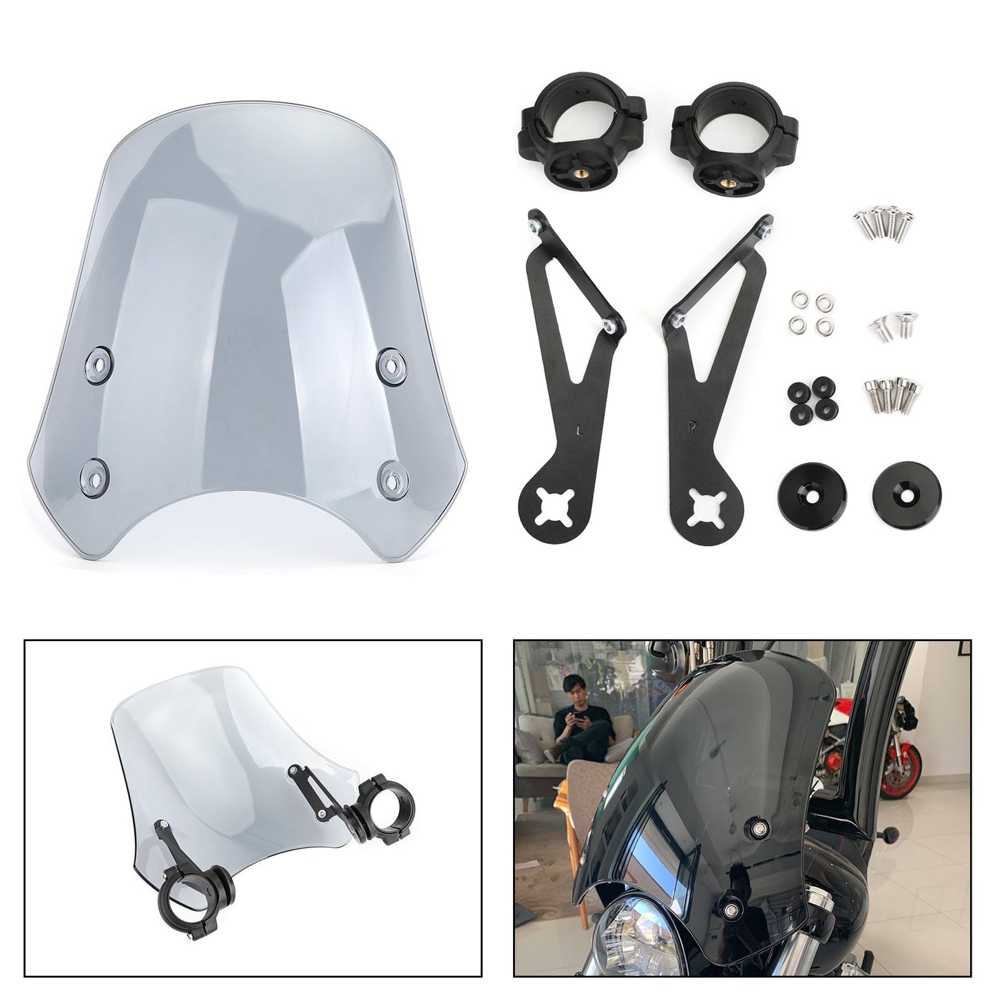 Pare-brise ABS pour moto Harley Dyna Softail, gris