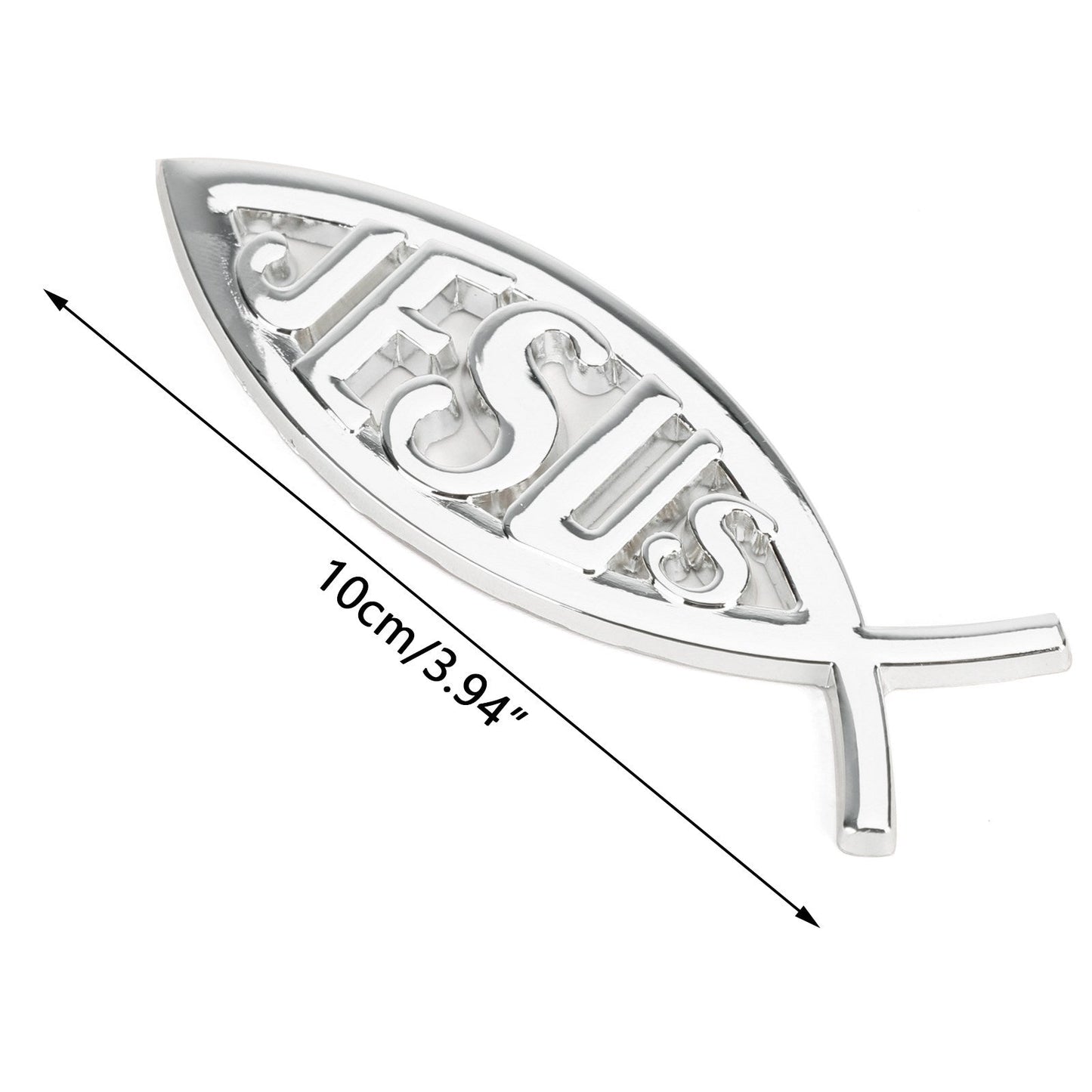 Autocollant 3D argenté représentant un poisson chrétien, symbole de Jésus, pour voiture, emblème religieux