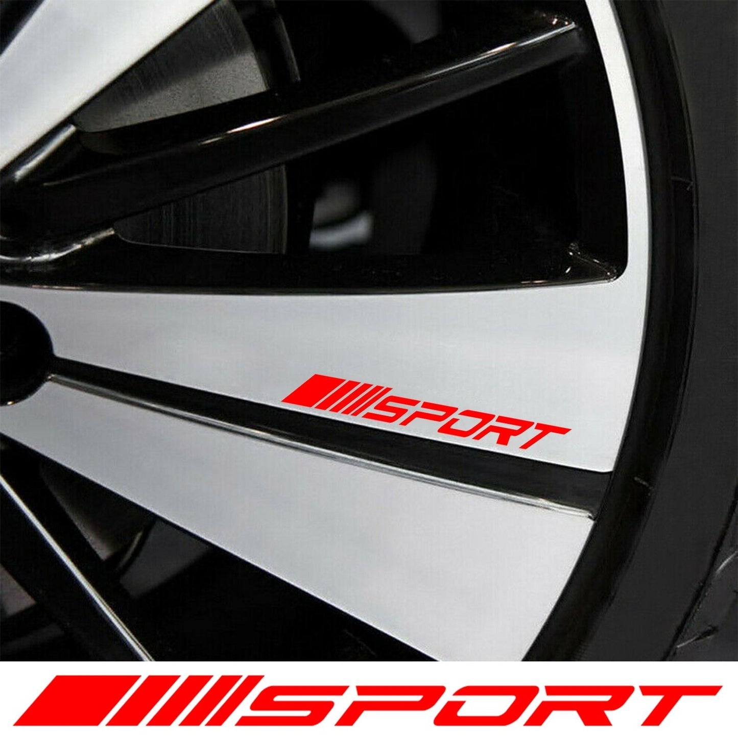 Lot de 4 autocollants graphiques pour jantes de voiture style sport, moyeux de roue, course, bande rouge